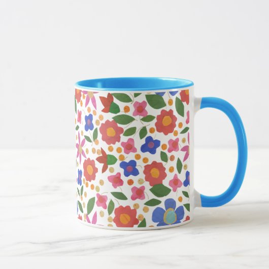 Folk Art Style Floral Pattern op White Mok (Rechts)