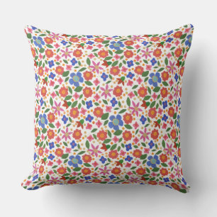 Folk Art Style Floral Pattern op White Pillow Kussen