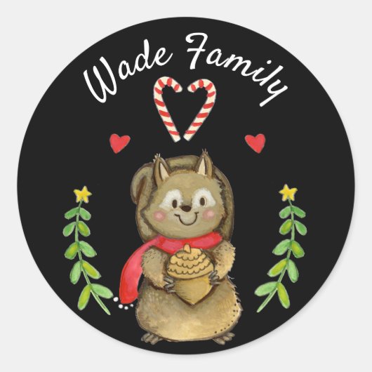 Folk Art Style Holiday Squirrel Envelope Seals Ronde Sticker (Voorkant)