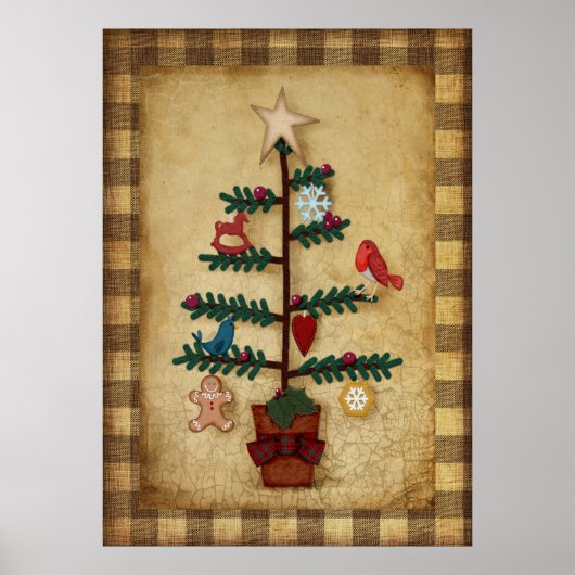 Folk Art Style met kerstboom | Prim Poster (Voorkant)