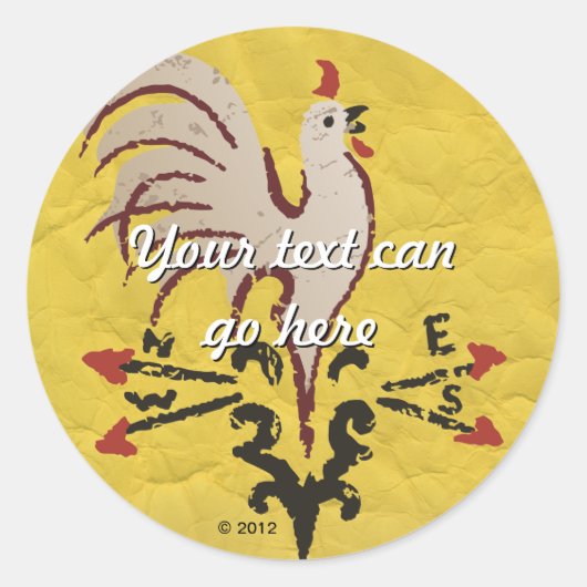 Folk Art Style Rooster Ronde Sticker (Voorkant)