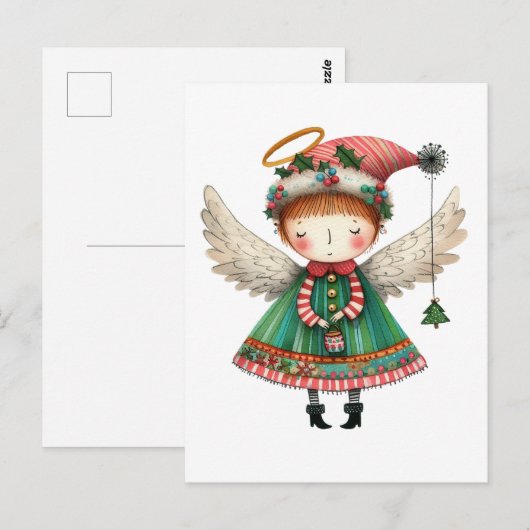 Folk Art Style Schattige Angel Briefkaart (Voorkant / Achterkant)