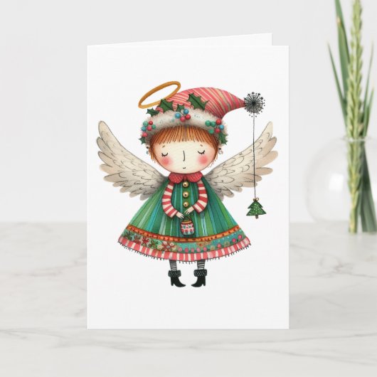 Folk Art Style Schattige Angel Kaart (Voorkant)