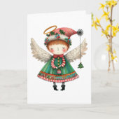Folk Art Style Schattige Angel Kaart (Gele Bloem)