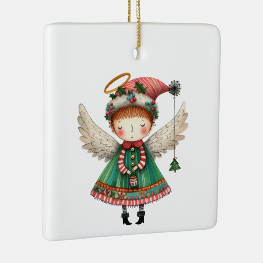 Folk Art Style Schattige Angel Keramisch Ornament (Rechts)