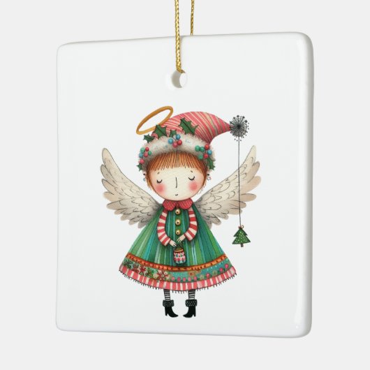 Folk Art Style Schattige Angel Keramisch Ornament (Links)
