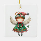 Folk Art Style Schattige Angel Keramisch Ornament (Voorkant)