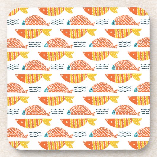 Folk Art Swimming Fish Patroon Bier Onderzetter (Voorkant)