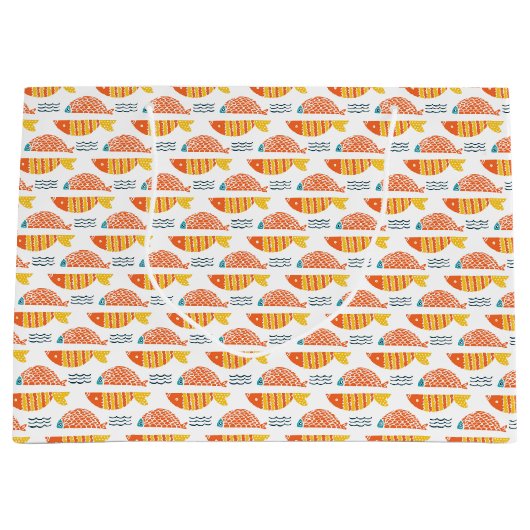 Folk Art Swimming Fish Patroon Groot Cadeauzakje (Voorkant)