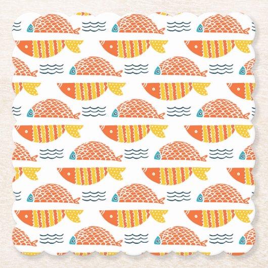 Folk Art Swimming Fish Patroon Kartonnen Onderzetters (Voorkant)