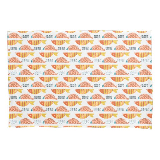 Folk Art Swimming Fish Patroon Kussensloop (Voorkant-Links)