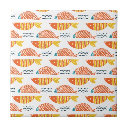 Folk Art Swimming Fish Patroon Tegeltje (Voorkant)