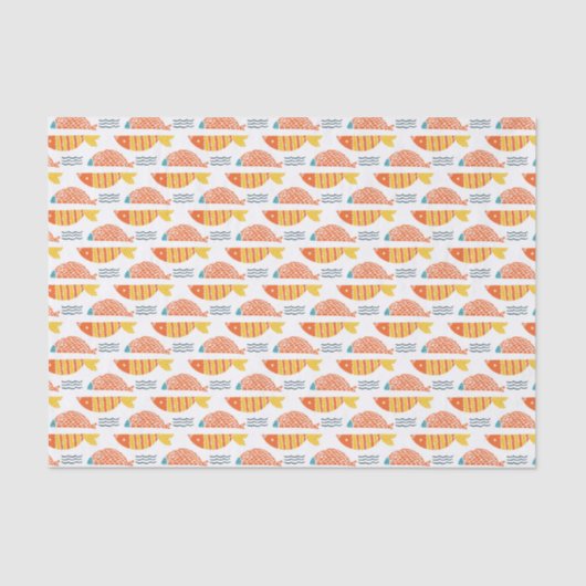 Folk Art Swimming Fish Patroon Tissuepapier (Voorkant)