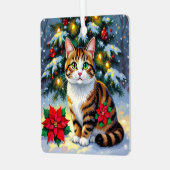 Folk Art Tabby Cat and Custom Message Christmas Metalen Ornament (Voorkant links)