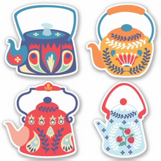 Folk Art Teapots Sticker (Voorkant)