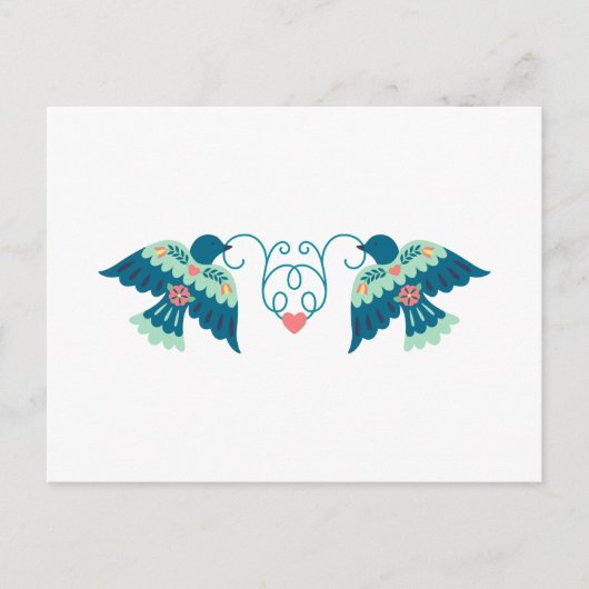 Folk Art Tortelduifjes Briefkaart (Voorkant)