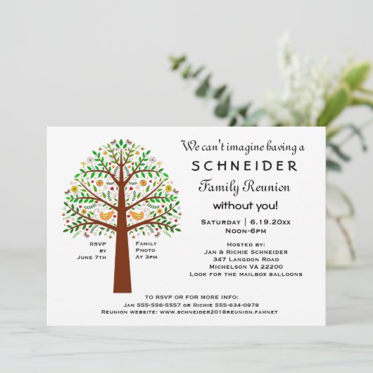 Folk Art Tree Familie Reünie, Feest of Evenement Kaart (Staand voorkant)