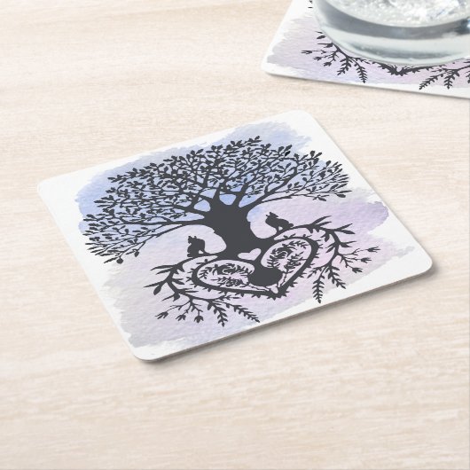 Folk Art Tree of Life Kartonnen Onderzetters (Schuin)