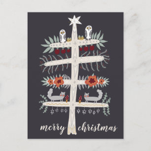 Folk Art Tree of Life Kerstfeestdag CUSTOM Briefkaart