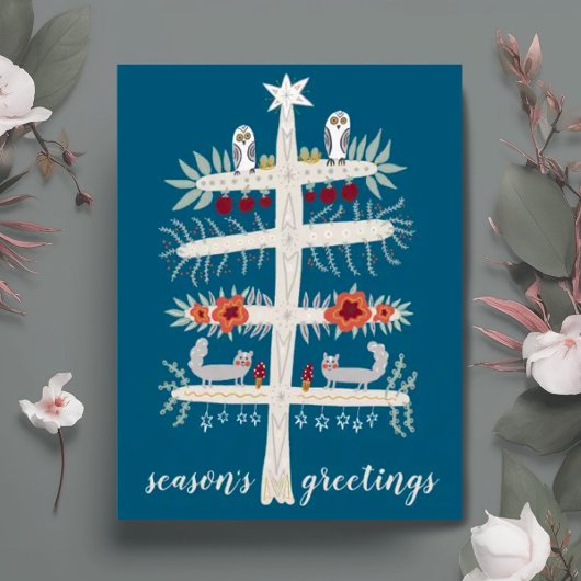 Folk Art Tree of Life Kerstfeestdag CUSTOM Briefkaart
