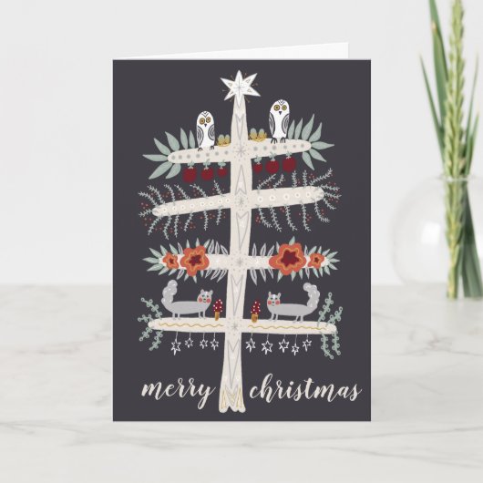 Folk Art Tree of Life Kerstfeestdag CUSTOM Kaart (Voorkant)