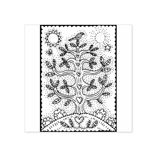 FOLK ART TREE OF LIFE RUBBER STEMPEL (Afrduk)