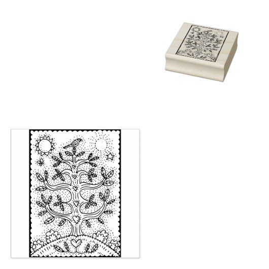 FOLK ART TREE OF LIFE RUBBER STEMPEL (Gestempeld)