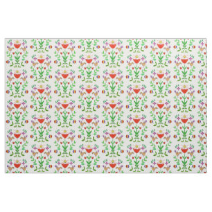 Folk Art Tulip en Birds Fabric Stof