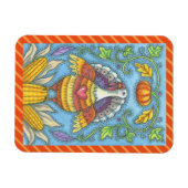 FOLK ART TURKEY & CORN THANKSGIVING MAGNET Holiday Magneet (Horizontaal)