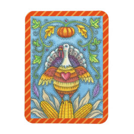 FOLK ART TURKEY & CORN THANKSGIVING MAGNET Holiday Magneet