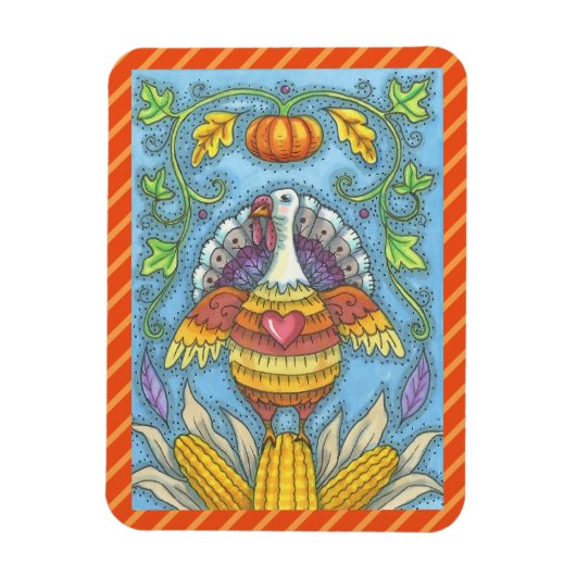 FOLK ART TURKEY & CORN THANKSGIVING MAGNET Holiday Magneet (Verticaal)