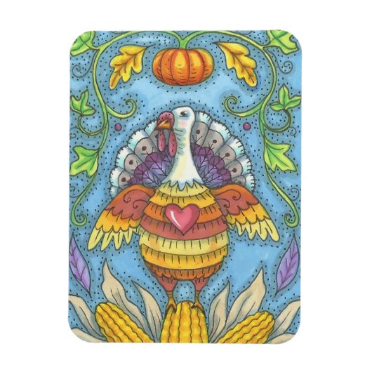 FOLK ART TURKEY & CORN THANKSGIVING MAGNET Holiday Magneet (Verticaal)