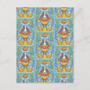FOLK ART TURKEY, KLEUREN VAN THANKSGIVING SEASONAL BRIEFKAART