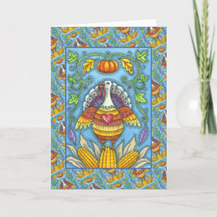 FOLK ART TURKEY, KLEUREN VAN THANKSGIVING SEASONAL FEESTDAGEN KAART