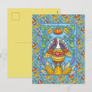 FOLK ART TURKEY, KLEUREN VAN THANKSGIVING SEASONAL FEESTDAGENKAART