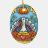 FOLK ART TURKEY, KLEUREN VAN THANKSGIVING SEASONAL KERAMISCH ORNAMENT (Achterkant)
