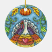 FOLK ART TURKEY, KLEUREN VAN THANKSGIVING SEASONAL KERAMISCH ORNAMENT (Achterkant)