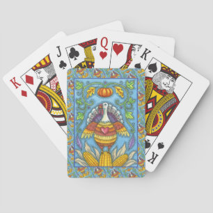 FOLK ART TURKEY, KLEUREN VAN THANKSGIVING SEASONAL POKERKAARTEN
