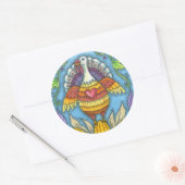 FOLK ART TURKEY, KLEUREN VAN THANKSGIVING SEASONAL RONDE STICKER (Envelop)
