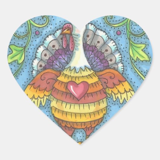 FOLK ART TURKEY, THANKSGIVING BIRD STICKERS Sheet (Voorkant)