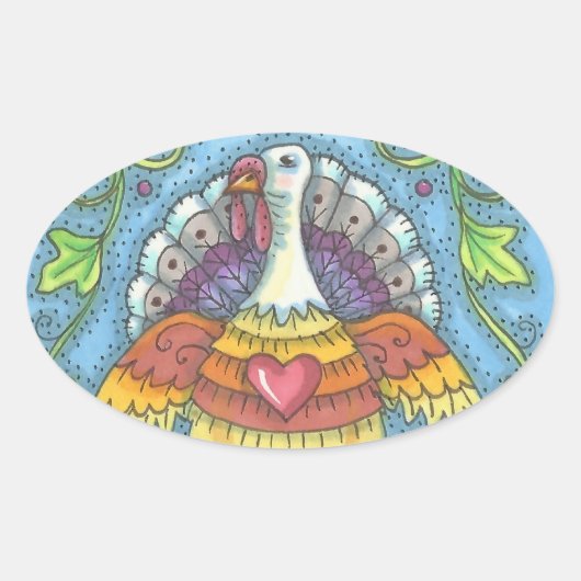 FOLK ART TURKEY, THANKSGIVING BIRD STICKERS Sheet (Voorkant)
