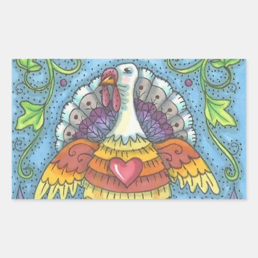 FOLK ART TURKEY, THANKSGIVING BIRD STICKERS Sheet (Voorkant)