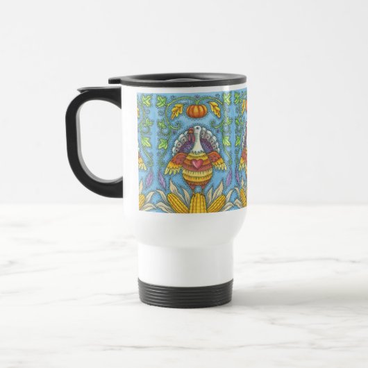 FOLK ART TURKEY, THANKSGIVING COMMUTER REIZEN MUG REISBEKER (Links)