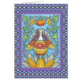 FOLK ART TURKEY THANKSGIVING WENSKAART blanco