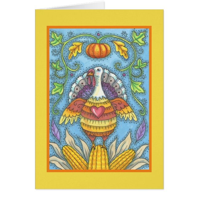 FOLK ART TURKEY THANKSGIVING WENSKAART blanco (Voorkant)