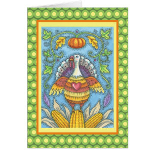 FOLK ART TURKEY THANKSGIVING WENSKAART blanco