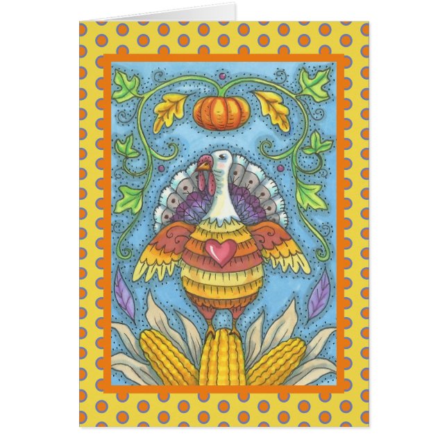 FOLK ART TURKEY THANKSGIVING WENSKAART blanco (Voorkant)