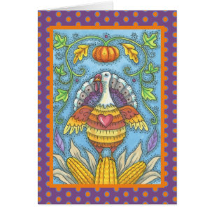 FOLK ART TURKEY THANKSGIVING WENSKAART blanco