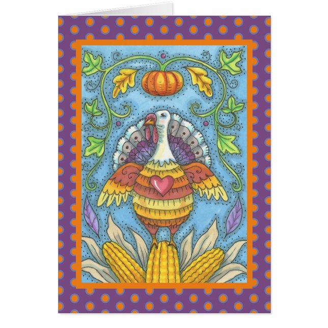 FOLK ART TURKEY THANKSGIVING WENSKAART blanco (Voorkant)