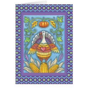 FOLK ART TURKEY THANKSGIVING WENSKAART Verse